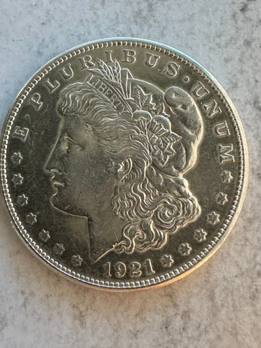 1921-S Morgan Silver Dollar VAM-1H Chip Below Left 3rd Star; AU Condition.