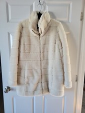 New! Womens Guess Faux Fur Zippered Jacket- Xl- Beige/cream