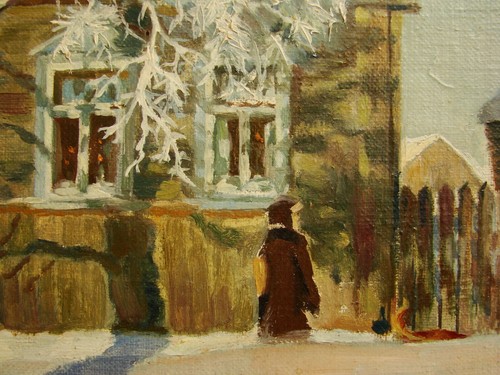 Ukrainian Soviet Oil Painting impressionism children snow village sunny - Picture 3 of 5
