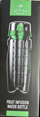 Zulay Kitchen Fruit Infusion Water Bottle Green 34oz 1 Liter   Unopened