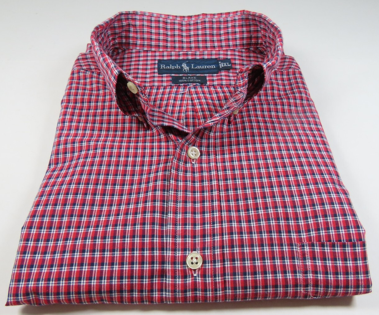 Polo Ralph Lauren Blake uomo rosso blu bianco mini check pony camicia casual XL USATA IN OTTIME CONDIZIONI