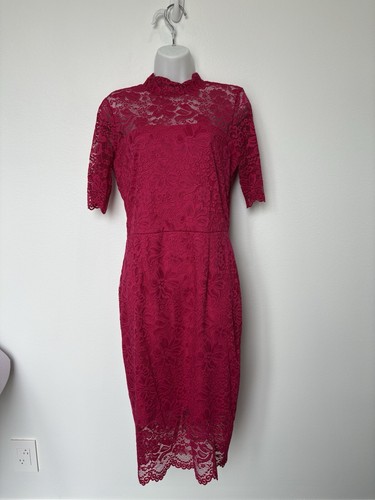Alexia Admor Dress Size Medium Hot Pink Sleeves Lace Below Knee Zipper Cocktail - 第 1/13 張圖片
