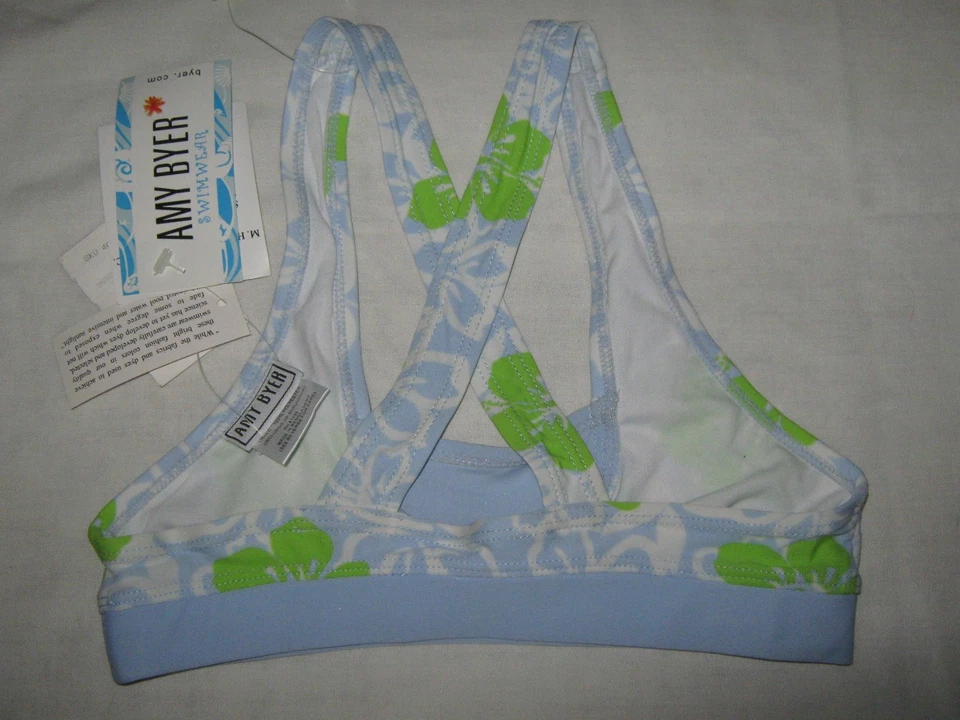 Top de baño con estampado floral azul verde blanco Amy Byer para niñas talla 10 con scrunchie Foto 2 de 2