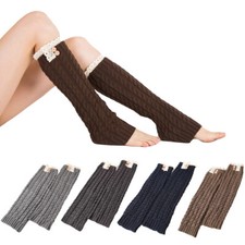 Ladies Women Winter Warm Boot Socks Knitted Twist Button Lace Leg Warmer Socks