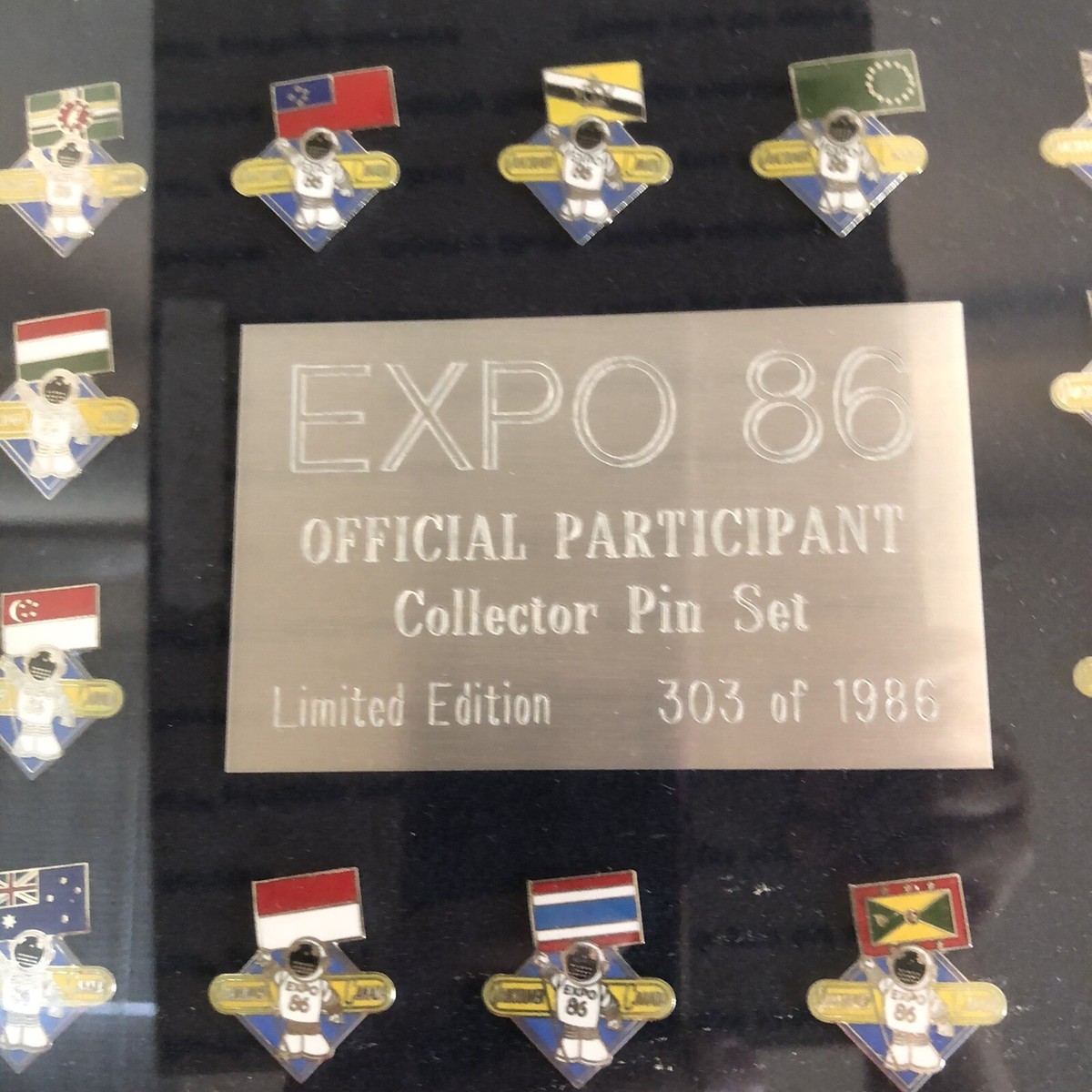 Expo 1986 Worlds Fair Official Participant Collector Pin Set