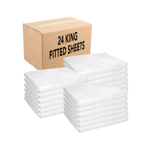 Fitted Bed Sheets (Case of 24) Soft White 180 Thread Count Size Options Bulk Set - Picture 4 of 48