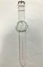 MOVADO BOLD WHITE CERAMIC CRYSTAL DOT DIAL WITH LEATHER STRAP WATC QCP005231