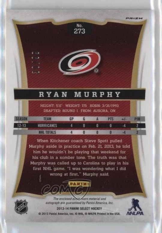 2013-14 Panini Select Rookie Jersey Silver Prizm /99 Ryan Murphy #273 Auto RC - Image 2 of 2