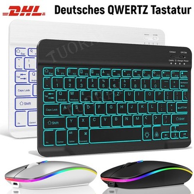 QWERTZ Bluetooth Beleuchtet Tastatur & Maus Für iPad Android IOS Tablet Windows