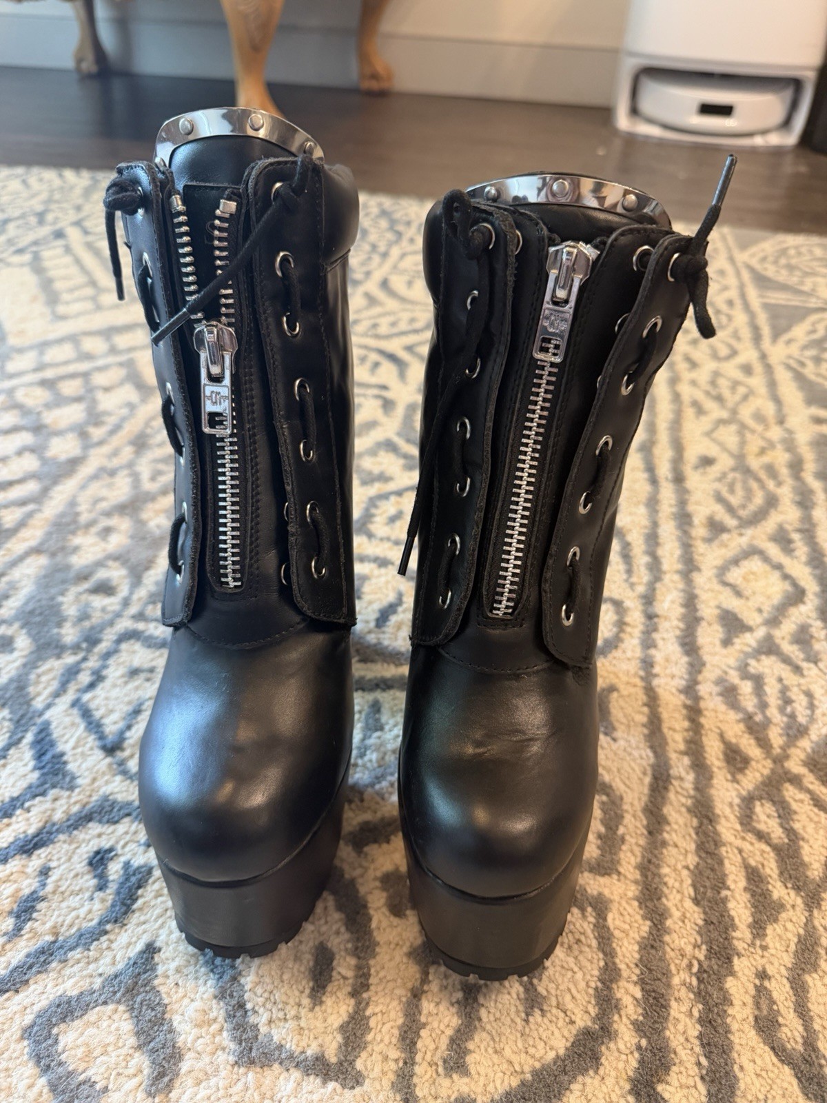 Current Mood STAY DARK Black Leather Platform Ankle Boots with Zipper for Women