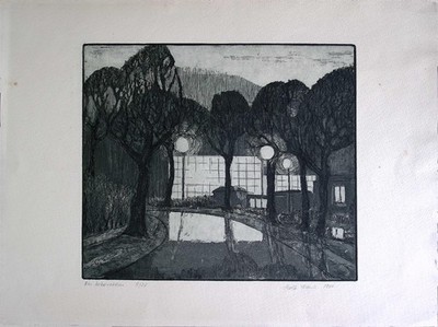 Rolf Klein, Am Arboretum, Radierung, 1984, handsigniert