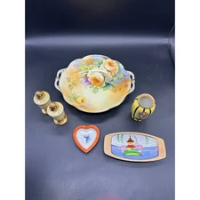 Lusterware Vintage Set 6 pc Bowl Salt Pepper Trinkets Vase