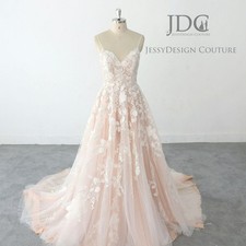 Ivory Champagne Lace Wedding Dress Wedding Dress Thin Straps 32-60 Custom Color
