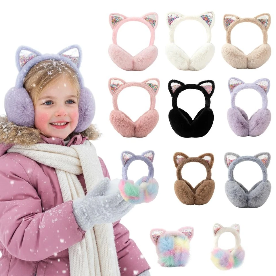 Gilding Cat Ears Earmuffs Winter Cute Fluffy Earmuffs for Kids Foldbale Earmuffs
