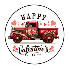 30 HAPPY VALENTINE'S DAY VINTAGE TRUCK ENVELOPE SEALS STICKERS LABELS TAGS 1.5"
