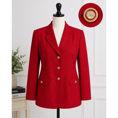 Vintage Mary Kay by Brookhurst Red Wool Blend Blazer Jacket MK Buttons 14R 3020