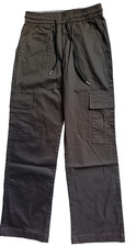 Women Cargo Pants Size 4 6 Small Vintage Dark Gray Elastic Waist Drawstring New
