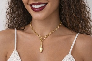 Authentic Snake Chain Necklace Italy Choker Pendant Gold Plated Zara Head