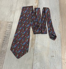 Geoffrey Beene Tie Mens Necktie Silk Red Blue Gray Made In USA Suit Vtg Formal