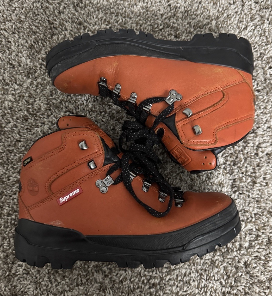 Supreme Timberland World Hiker Gore-Tex Orange Leather Hiking Boots Lace Up Men