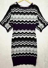 Metallic Chevron Knit Dress Purple Black Silver Bodycon Size S Night Out Modern