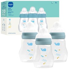Baby Bottles 6oz Slow Flow Silicone Nipple 3 Pack MAM Premium Glass Wide Neck