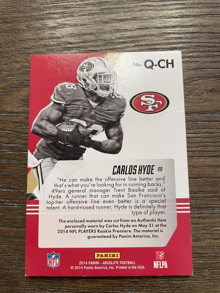 2014 Panini Absolute #Q-CH Carlos Hyde TOTT Rookie Quad Jersey #/249 - Image 2 of 2