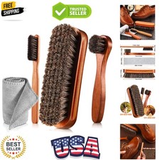 4 Pcs Horsehair Shine Shoes Brush Kit Polish Dauber Applicators Cleaning Leat...