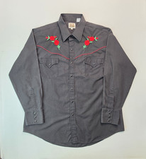 Ely Cattleman Vintage Western Rose Embroidered Black Pearl Snap Shirt Mens XL