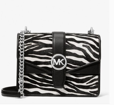 NWT Michael Kors Greenwich Small Zebra Print Crossbody Black White MK SIgnature