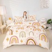 Kids Boho Rainbow Bedding Set Full Size Cute Starry Leaves Dots Print Comfort...