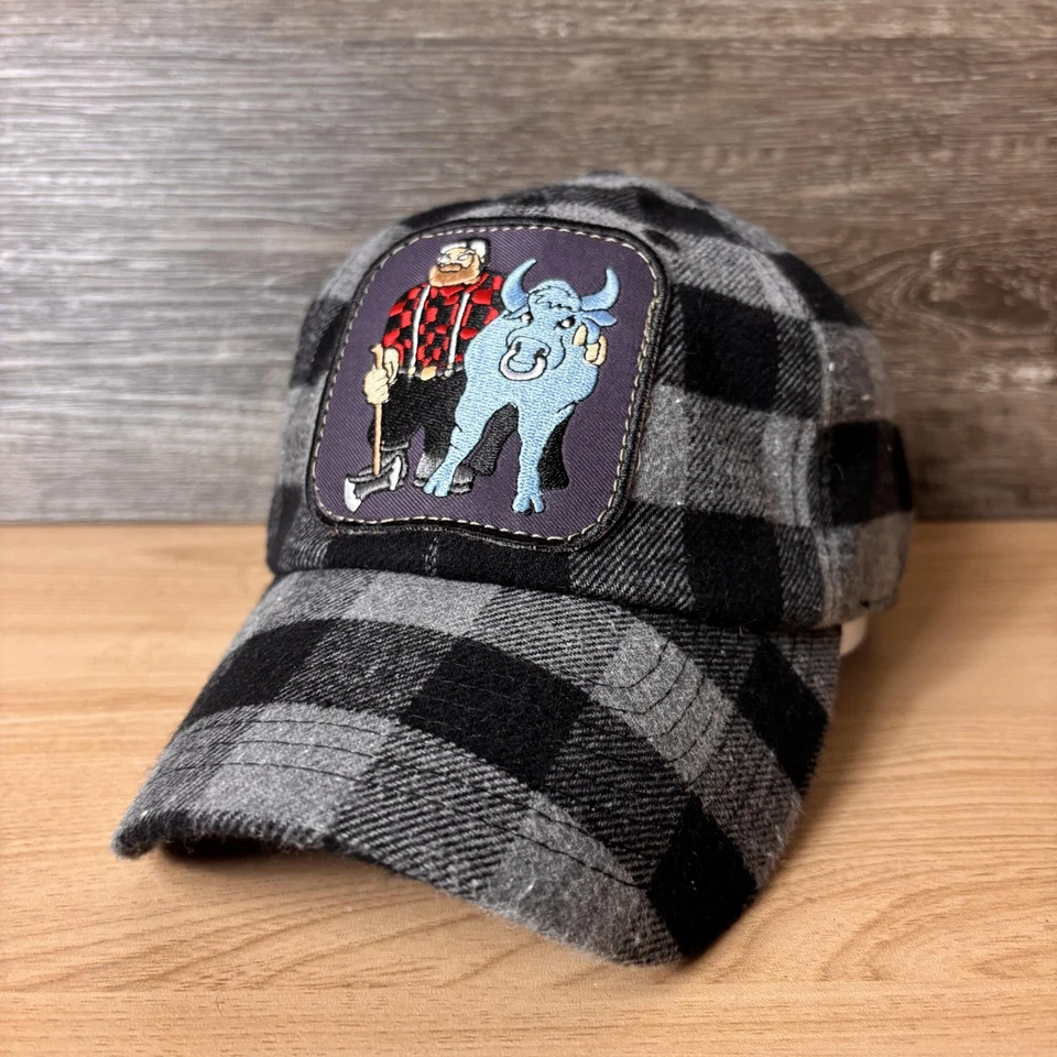 Chapéu Paul Bunyan alça traseira cinza preto xadrez bordado flanela masculino - Imagem 3 de 4