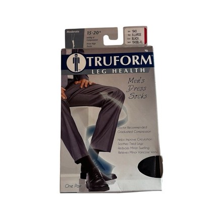 TRUFORM Men's Dress Socks Moderate Compression 15-20 mmHg Black XL 1943 NEW