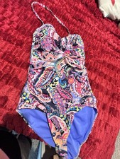 Anne Cole Strapless One Piece Swimsuit B Cup Multicolor Ruched Adj. Strap Sz 10
