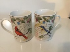 American Atelier Morning Song 5071 Beautiful BIRD Coffee Cup / Mug - Set of 2