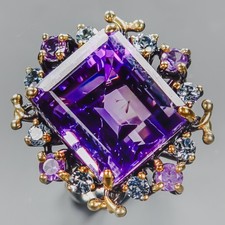 Unique ring 28 ct Natural Amethyst Ring 925 Sterling Silver Size 8 /R438757