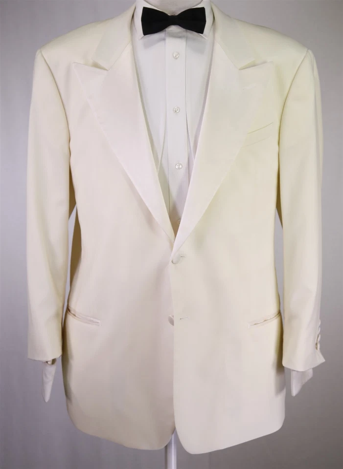 Armani Collezioni Cream White Peak Lapel 2-Btn Tuxedo Dinner Smoking Jacket 46S - Image 2 of 4