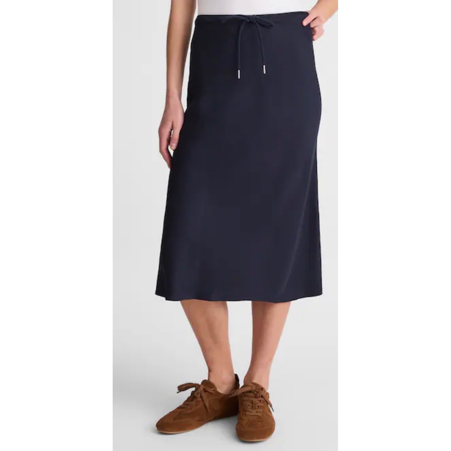 NWT Madewell Drawstring Midi Skirt Navy Blue Size 2 Causal Stretch