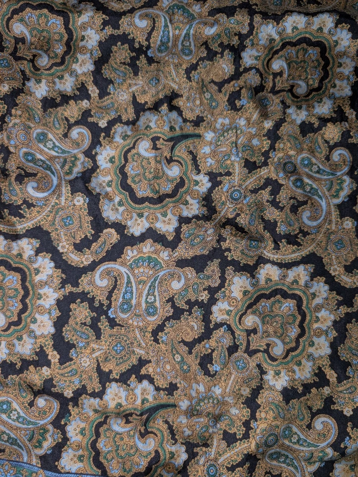 Vintage Silk Pocket Square Handkerchief Green Paisley Ashear Black Made In Italy - Image 2 of 4