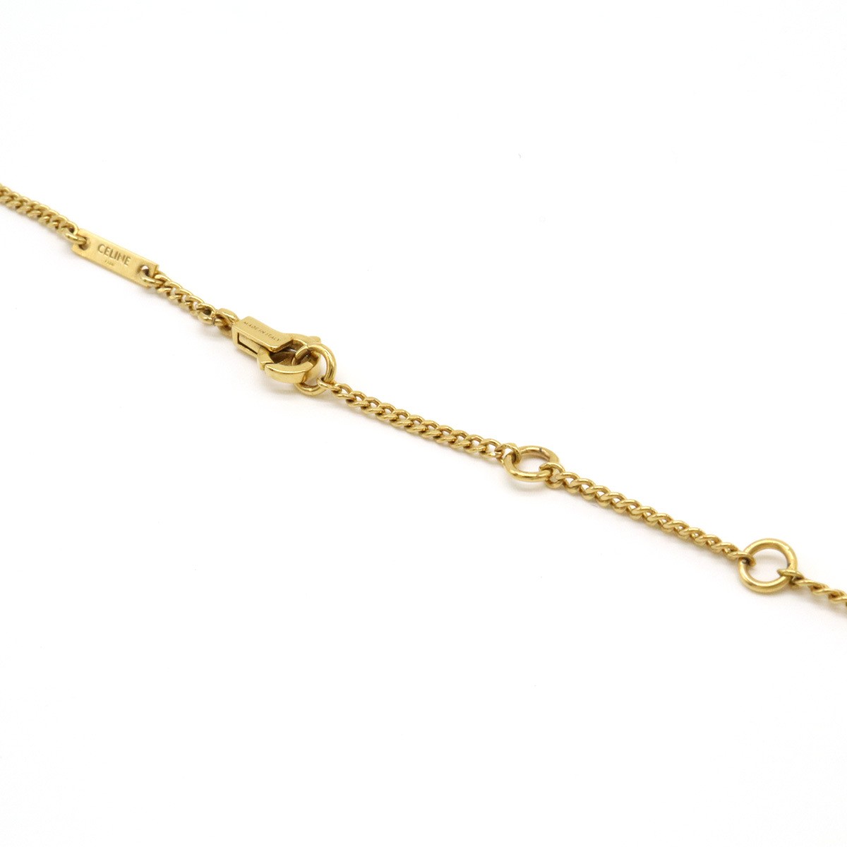 CELINE Necklace Triomphe Rhinestone Pendant Brass Crystal