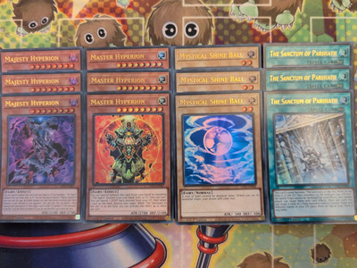 3 x GFP2-DE007/047/046/162 Majestät/Meister Hyperion + Ball & Sanctum YuGiOh Mint