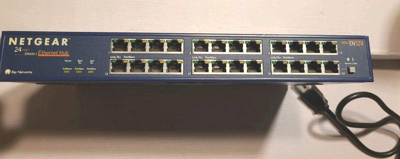 EN524 NETGEAR 24-Port GB Ethernet Hub Switch 1000 Gigabit Power Cord WORK TESTED