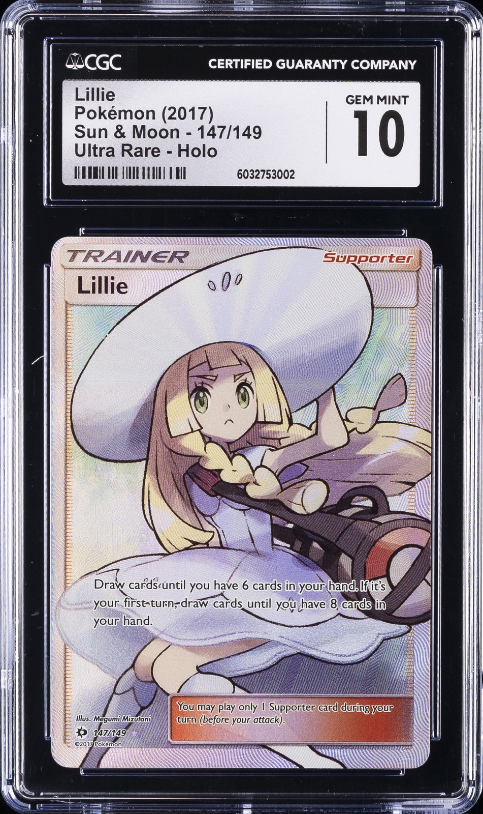 2017 POKEMON SUN & MOON ULTRA RARE, HOLO #147 LILLIE CGC 10 GEM MINT