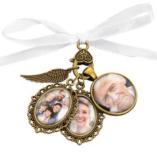 Lusofie Wedding Memory Lacy Oval Bouquet Photo Charms Angel Wing Memorial Cha...
