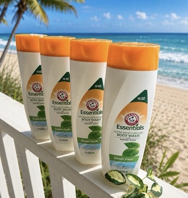 FOUR (4) Arm & Hammer Essentials Body Wash 15 oz Simply Fresh VEGAN FORMULA!