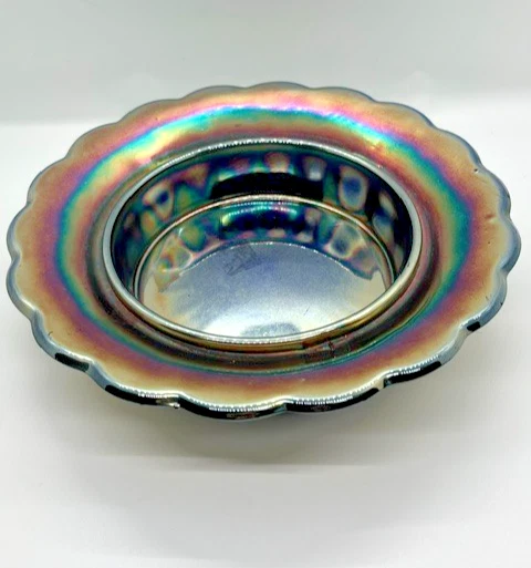 Antique Dugan Maple Leaf Carnival Glass Butter Dish BASE ONLY Cobalt Blue 8"
