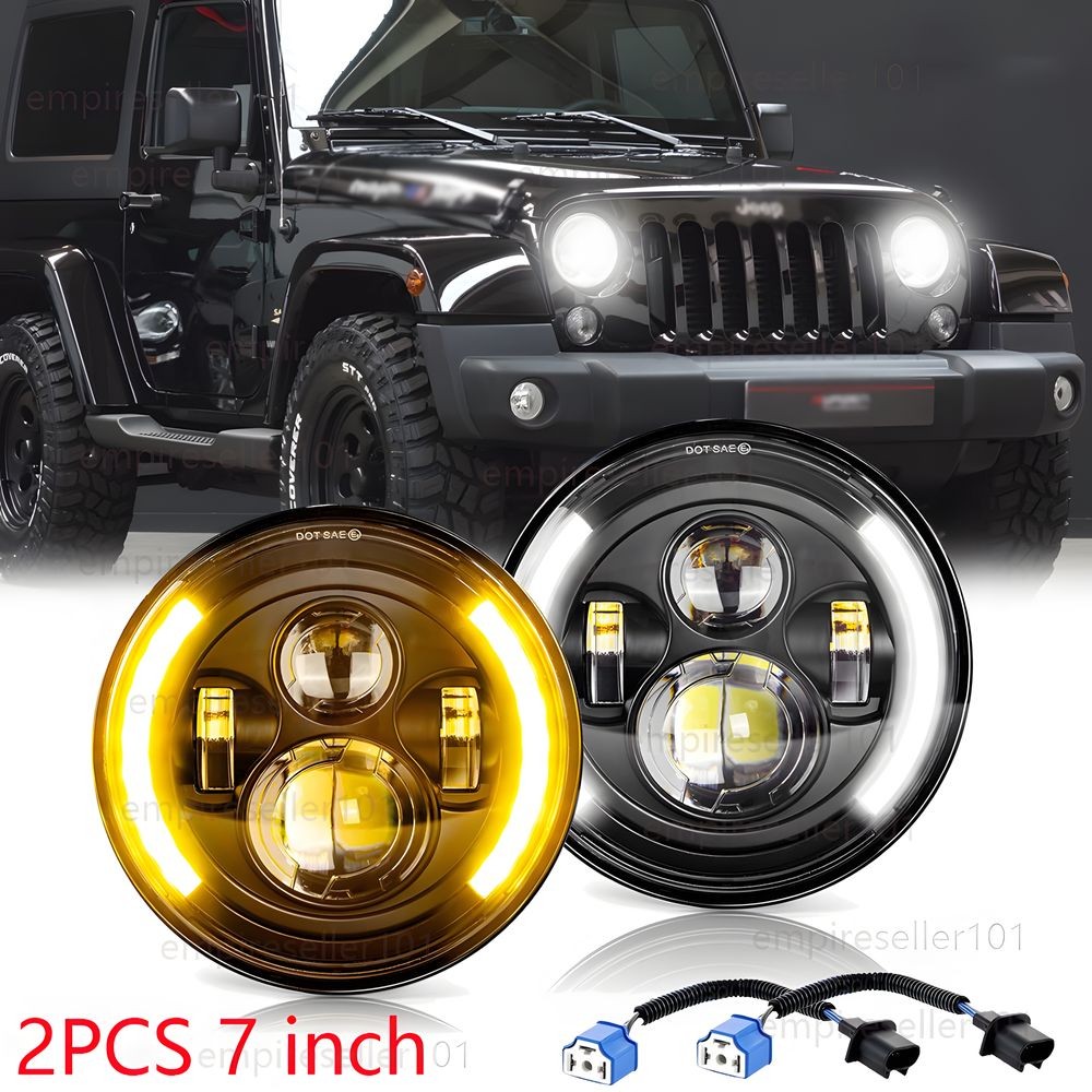 Pair 7" inch Round LED Headlight DOT High-Low Beam For Jeep Wrangler JK TJ CJ LJ