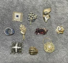 Vintage Costume Jewelry Lot Rhinestone & Glass Earrings Brooch Pin lot-2A