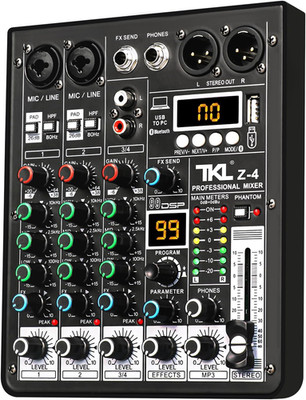 4 Channel Podcast Audio Mixer, Compact Mixing Console with 99 DSP Effects, 48V P