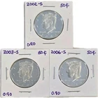 Lot of (3) 90% Silver Kennedy Half Dollars: 2002-S, 2003-S, 2006-S Proof Coins
